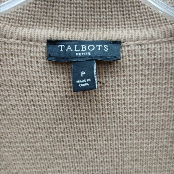 Talbots Wool Blend Knit Open Front Cardigan Sweater Tan Size Small Petite New - Picture 3 of 9